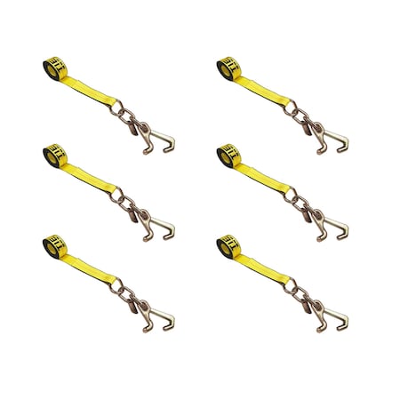 Tie 4 Safe 2" x 10' Tie Down Strap w/ TJ Cluster Hook for Wrecker Tow Truck Auto Hauling Yellow, 6PK TWS65-5210-TJ-Y-6